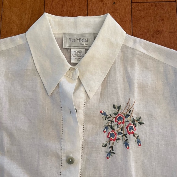 Vintage VUE POINT 100% Linen Embroidered Shirt Small - Picture 2 of 4